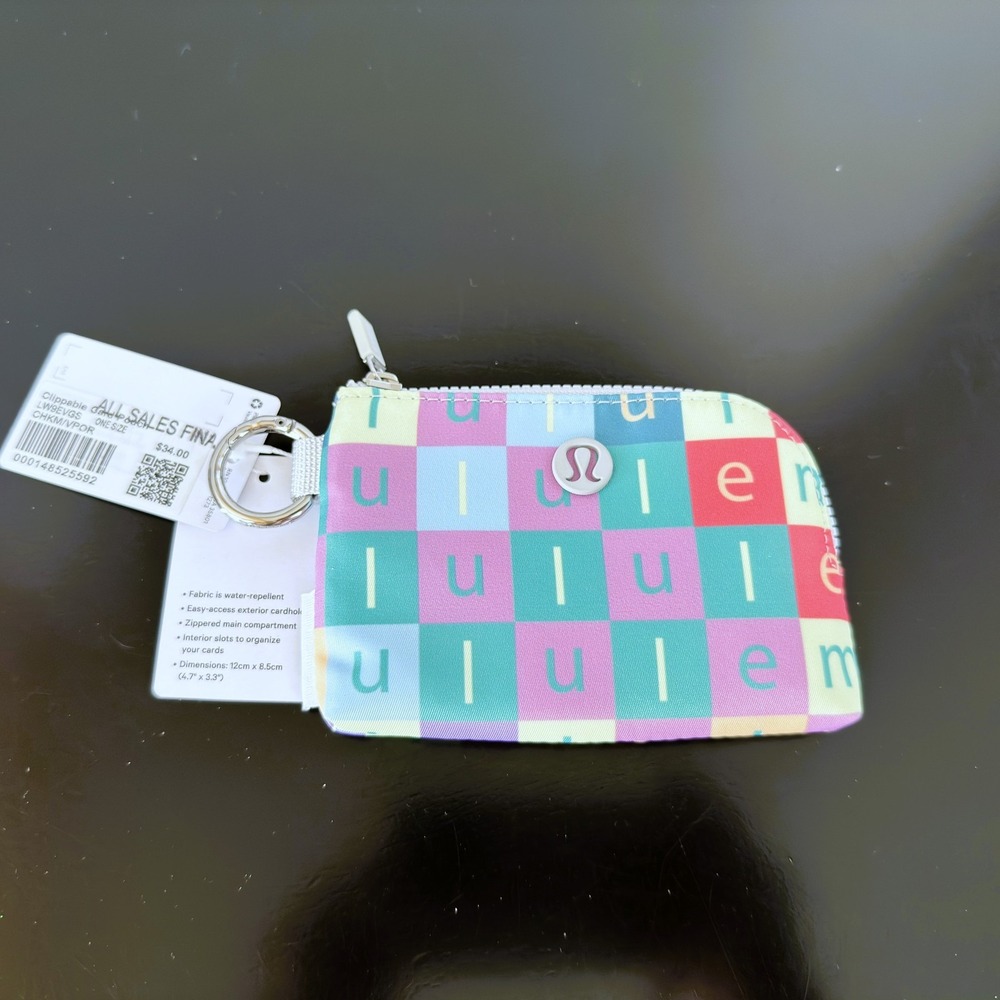 Lululemon Clippable Card Pouch Checkered Moment Mini Multi Vapo NWT